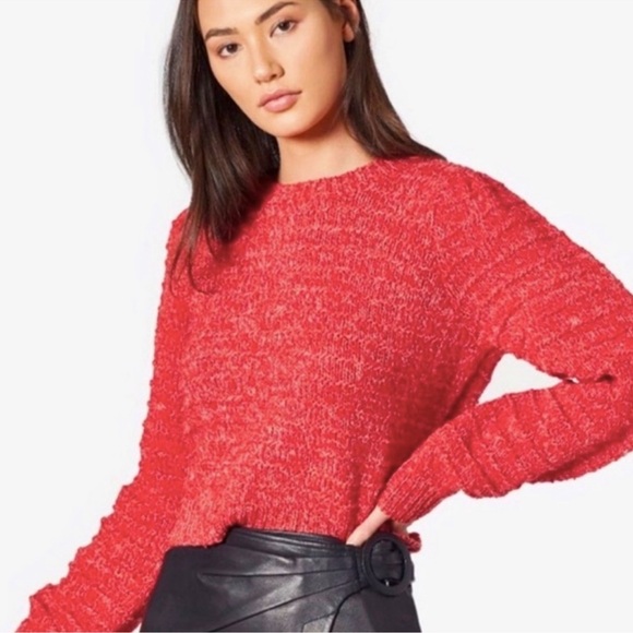 Joie more red Cropped Puff sleeve Variegated Knit Sweater S Worn Once - Picture 2 of 9